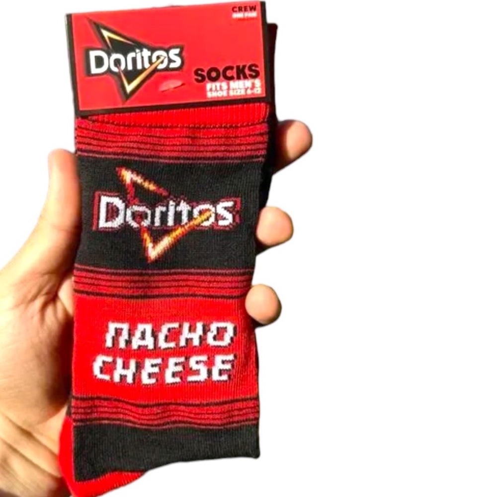 Doritos Nacho Cheese Socks Men's Shoe Size 6-12 NWT food snack chips red black